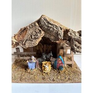 Vintage  Italian Large Nativity Scene Manger with People and Animals, Nostalgia